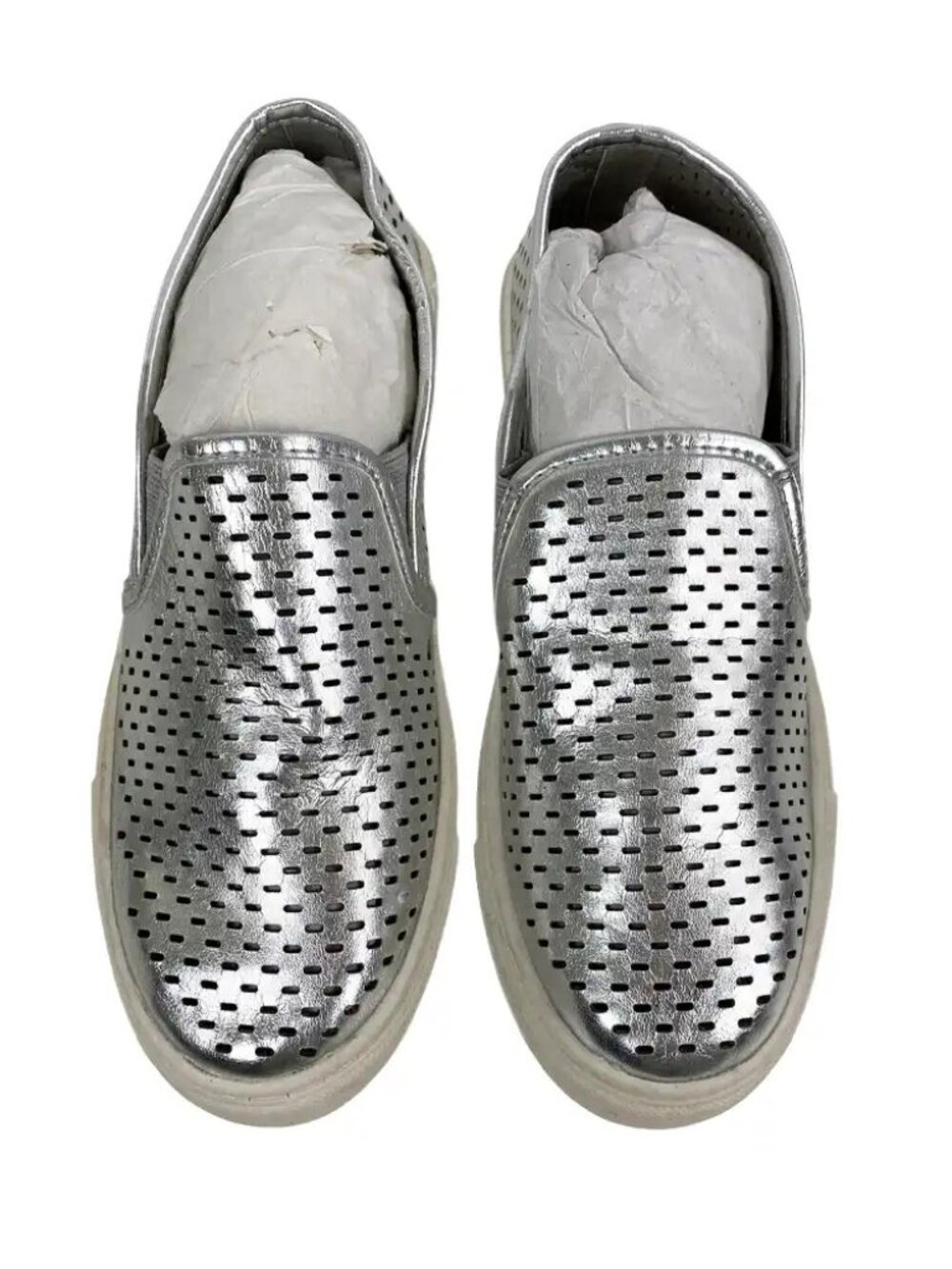 Brash Silver Metallic Perforated Casual Slip-On Sneakers Size 6